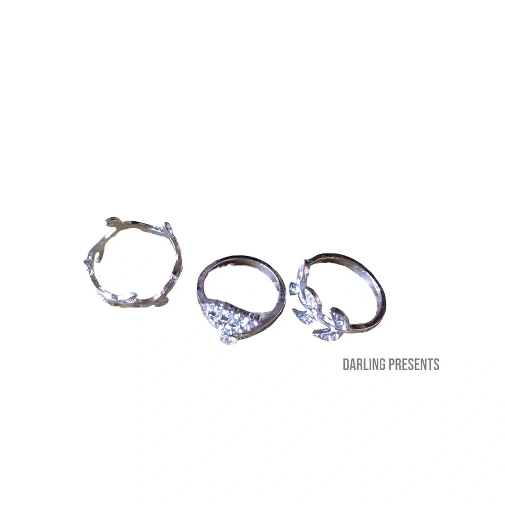 Crystal 3 Piece Midi Ring Set Women Color Silver